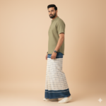 Beige Body with Teal Blue Border, Eco 100% Color Lock Cotton Lungi - Image 2