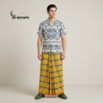 Yellow Check Design with Orange Border, Eco 100% Color Lock Cotton Lungi