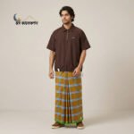 Orange Check Design with Green Border, Eco 100% Color Lock Cotton Lungi