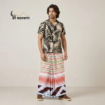 White with Multicolor Stripes, Red Gradient & Geometric Border, Double Cotton Lungi