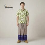 Sirajgonj Handloom Lungi – Brown with Blue Border, Eco 100%Color Lock Cotton