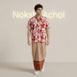 Beige with Red-Orange Border & Stripes, Eco 100% Color Lock Cotton Lungi - Image 2