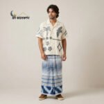 Blue & White Stripe with Geometric Border, Double Cotton Weave Lungi - Image 2