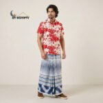 Blue & White Stripe with Geometric Border, Double Cotton Weave Lungi