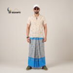Beige with Sky Blue Border & Stripes, Eco 100% Color Lock Cotton Lungi