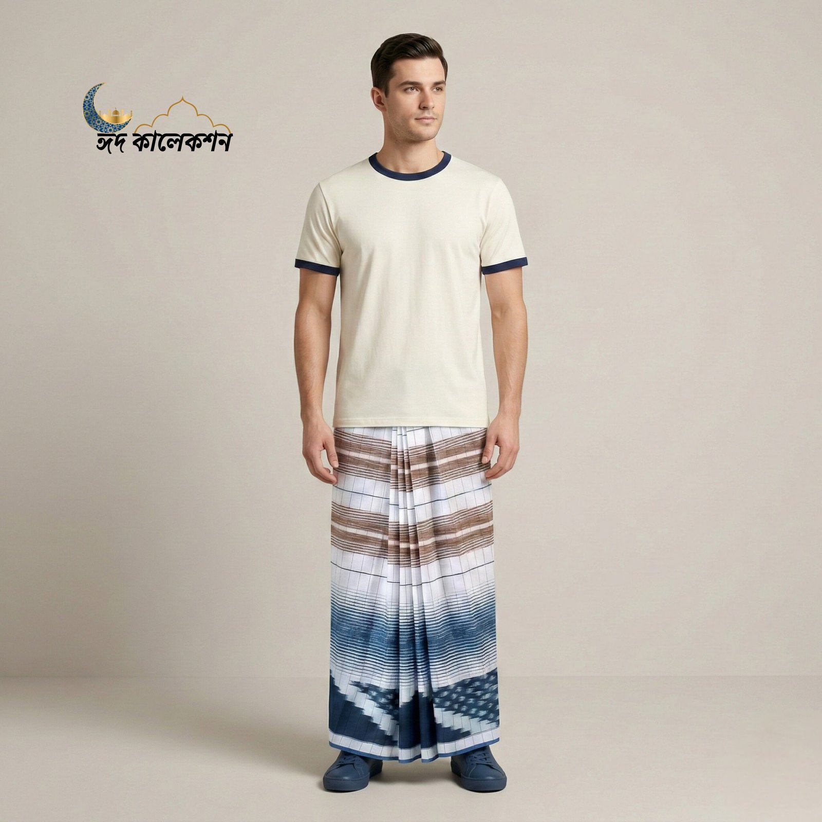 30 White & Grey Gradient with Brown Stripe - Image 1