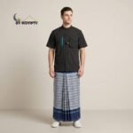 Light Grey with Blue Border, Eco 100% Color Lock Cotton Lungi