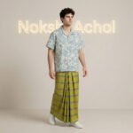 Yellow Check Design with Green Border, Eco 100% Color Lock Cotton Lungi - Image 2