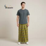 Yellow Check Design with Green Border, Eco 100% Color Lock Cotton Lungi