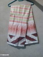 White with Multicolor Stripes, Red Gradient & Geometric Border, Double Cotton Lungi - Image 3