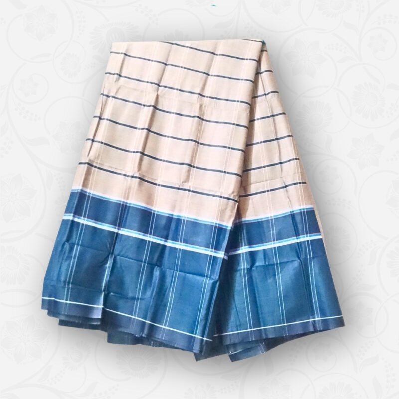 Beige Body with Teal Blue Border, Eco 100% Color Lock Cotton Lungi
