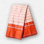 Beige with Red-Orange Border & Stripes, Eco 100% Color Lock Cotton Lungi