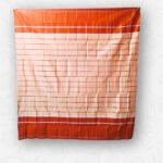 Beige with Red-Orange Border & Stripes, Eco 100% Color Lock Cotton Lungi